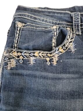 Grace in LA Dark Blue Bootcut Leg Jeans with Embroidered Cross Pockets Size 20